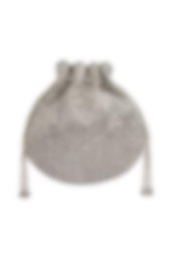 Silver Satin Hand Embroidered Potli by Lovetobag at Pernia's Pop Up Shop
