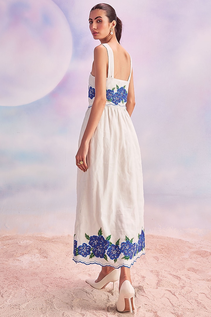 Ivory Cotton Embroidered Midi Summer Dress by HOUSE OF EDA at Pernia's Pop Up Shop