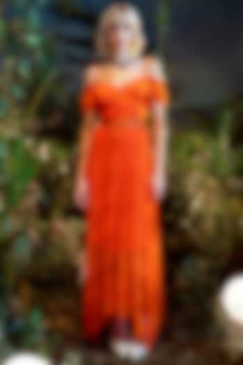 Orange Polyester Stretch Maxi Vacation Dress by HOUSE OF EDA at Pernia's Pop Up Shop