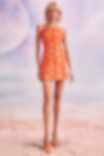 Orange Polyester Stretch Mini Dress by HOUSE OF EDA