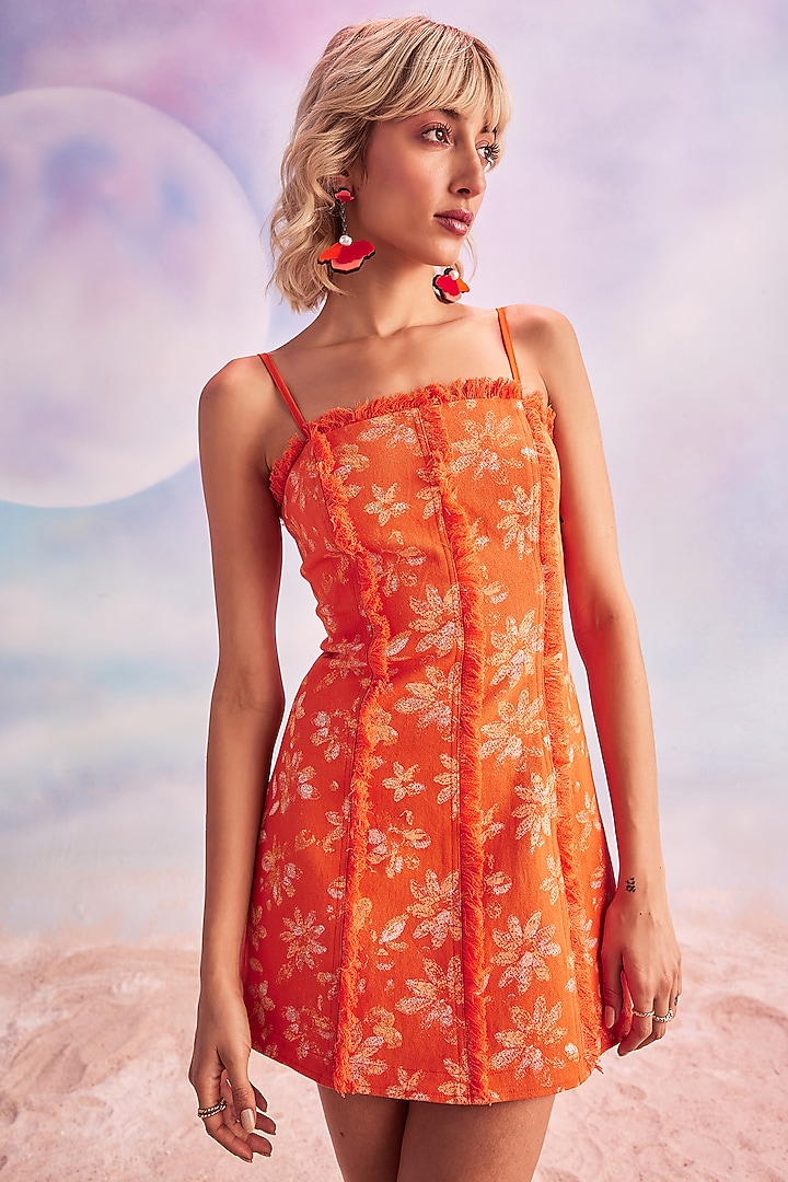 Orange Polyester Stretch Mini Summer Dress by HOUSE OF EDA at Pernia's Pop Up Shop