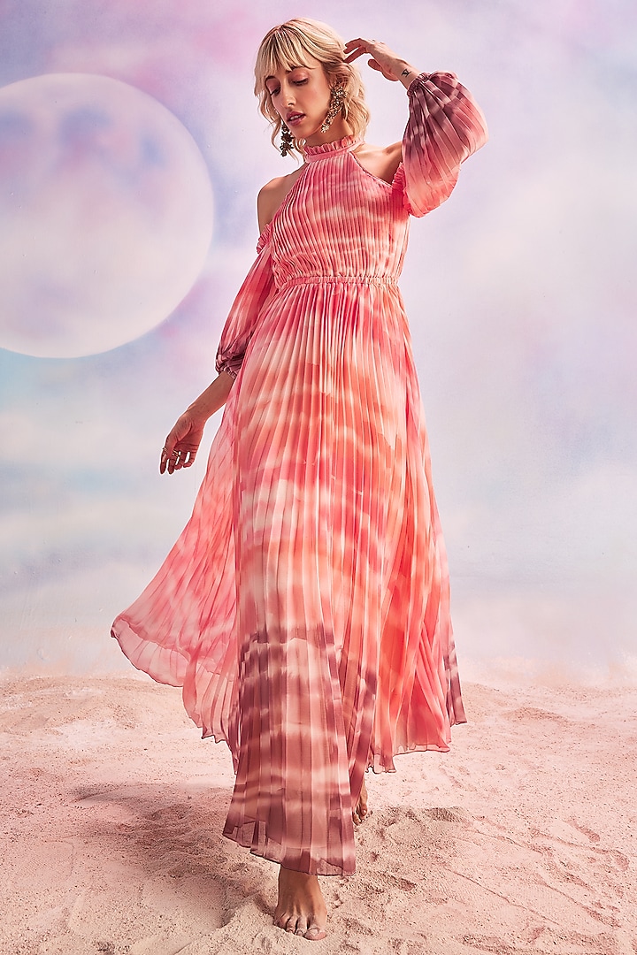 Coral Polyester Ombre Printed Maxi Vacation Dress by HOUSE OF EDA at Pernia's Pop Up Shop