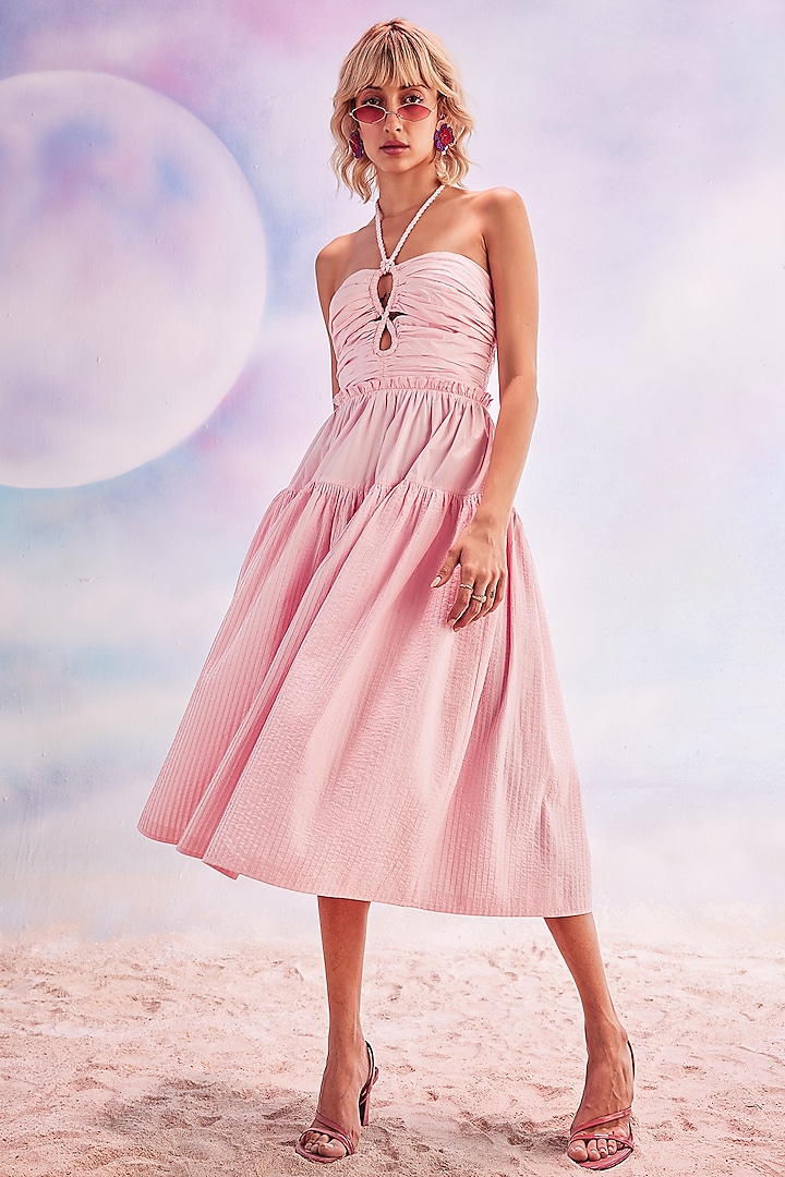 Rosewater Pink Cotton Poplin Maxi Dress by HOUSE OF EDA