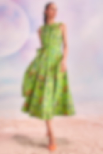 Green Cotton Poplin Midi Summer Dress by HOUSE OF EDA at Pernia's Pop Up Shop