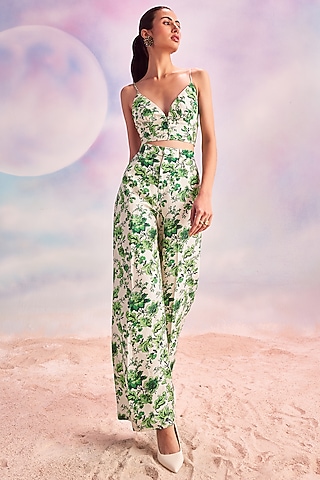 Green Linen Printed Co-Ord Set by HOUSE OF EDA