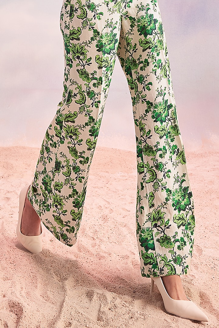 Green Linen Printed Co-Ord Set by HOUSE OF EDA at Pernia's Pop Up Shop