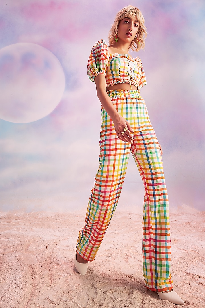 Multi-Colored Cotton Checks Printed Co-Ord Set by HOUSE OF EDA