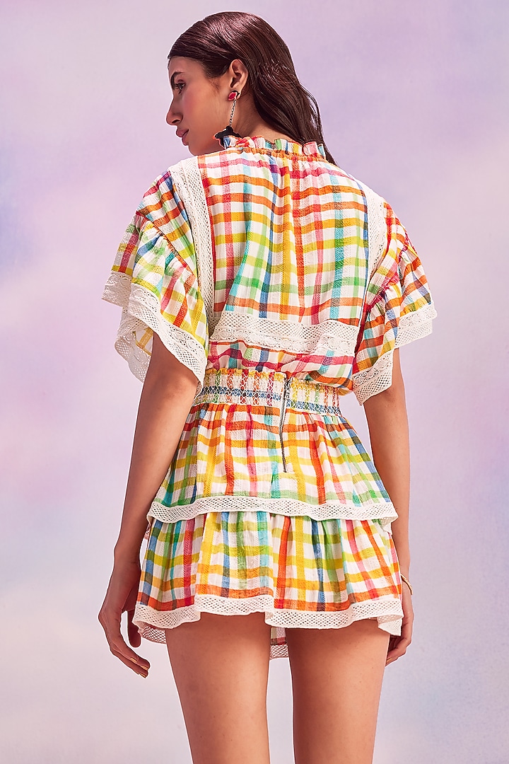 Multi-Colored Linen Cotton Checks Printed Co-Ord Set by HOUSE OF EDA at Pernia's Pop Up Shop