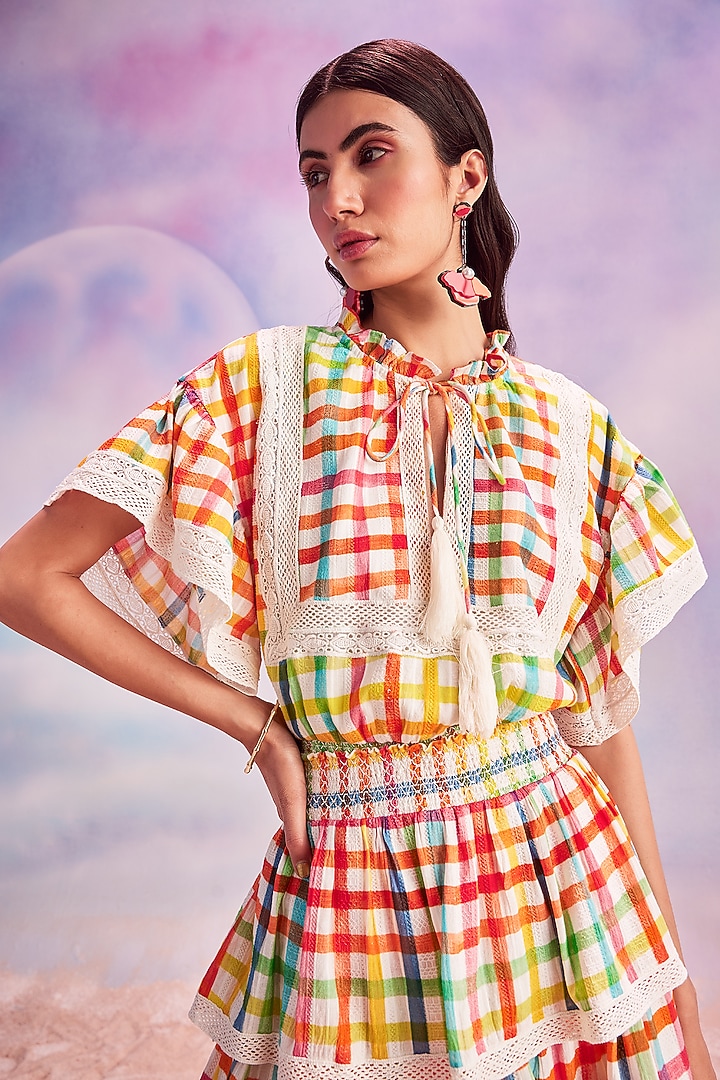 Multi-Colored Linen Cotton Checks Printed Co-Ord Set by HOUSE OF EDA at Pernia's Pop Up Shop
