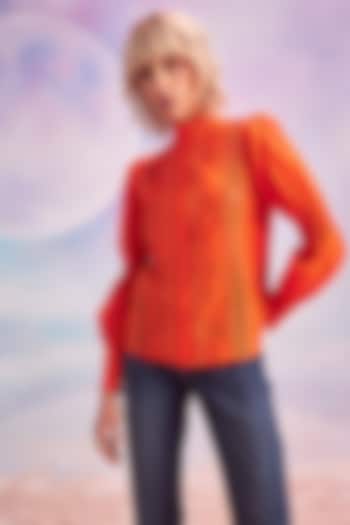 Persimmon Orange Cotton Silk Top by HOUSE OF EDA at Pernia's Pop Up Shop