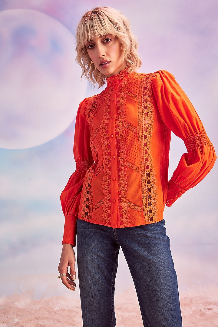 Persimmon Orange Cotton Silk Top by HOUSE OF EDA at Pernia's Pop Up Shop