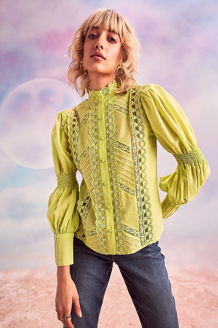 Lime Cotton Silk Top by HOUSE OF EDA