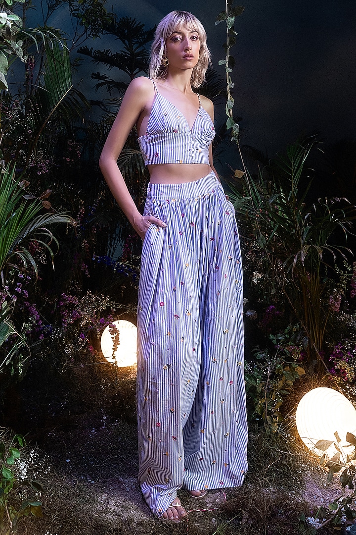 Blue Cotton Embroidered CoOrd Set Design by HOUSE OF EDA at Pernia's