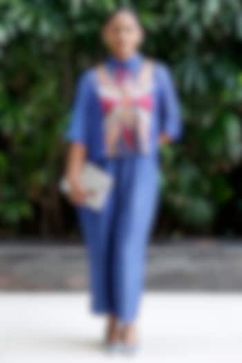 Blue Viscose Silk Patch Work Co-Ord Set by EEDA at Pernia's Pop Up Shop