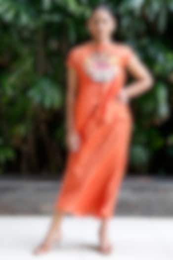 Orange Viscose Silk Skirt Set by EEDA at Pernia's Pop Up Shop