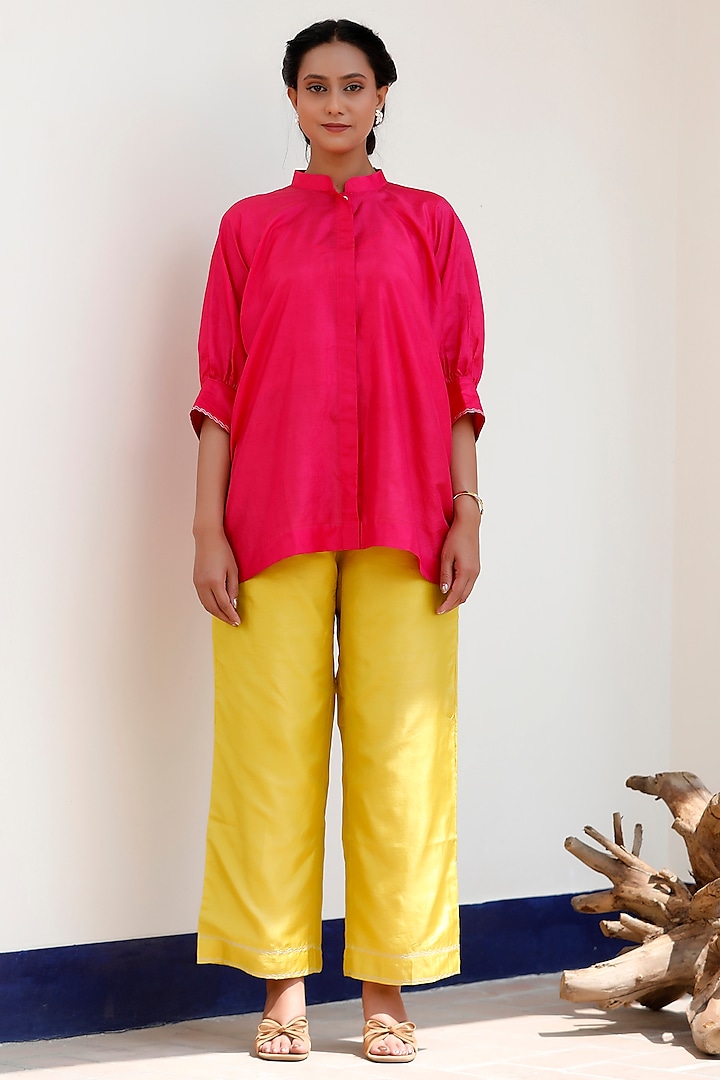 Pink Pure Silk Embroidered Loose Kurta Set by EEDA at Pernia's Pop Up Shop