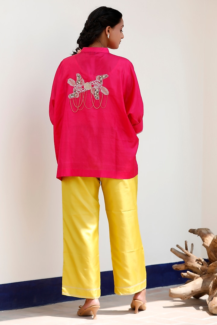 Pink Pure Silk Embroidered Loose Kurta Set by EEDA at Pernia's Pop Up Shop