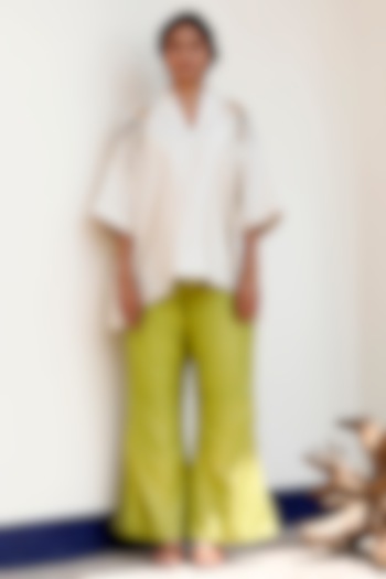 Green Pure Silk Wide-Legged Pant Set by EEDA at Pernia's Pop Up Shop