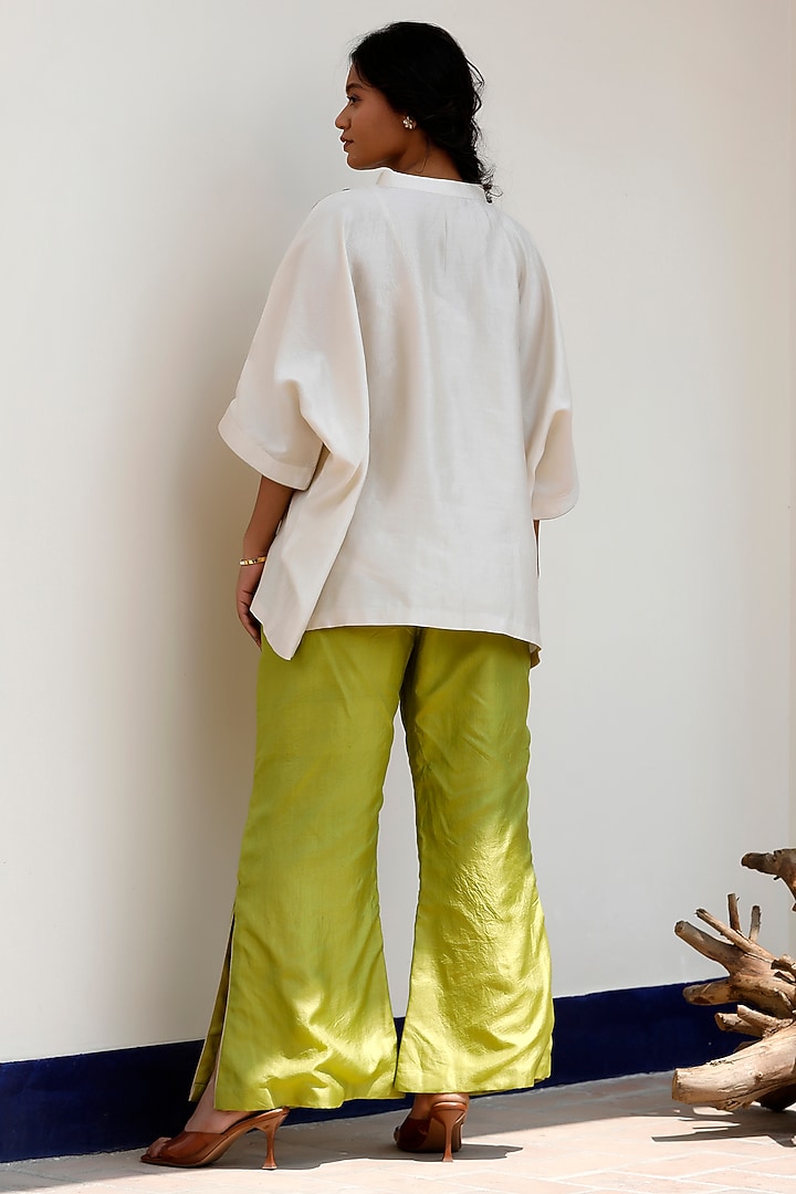 Green Pure Silk Wide-Legged Pant Set by EEDA at Pernia's Pop Up Shop