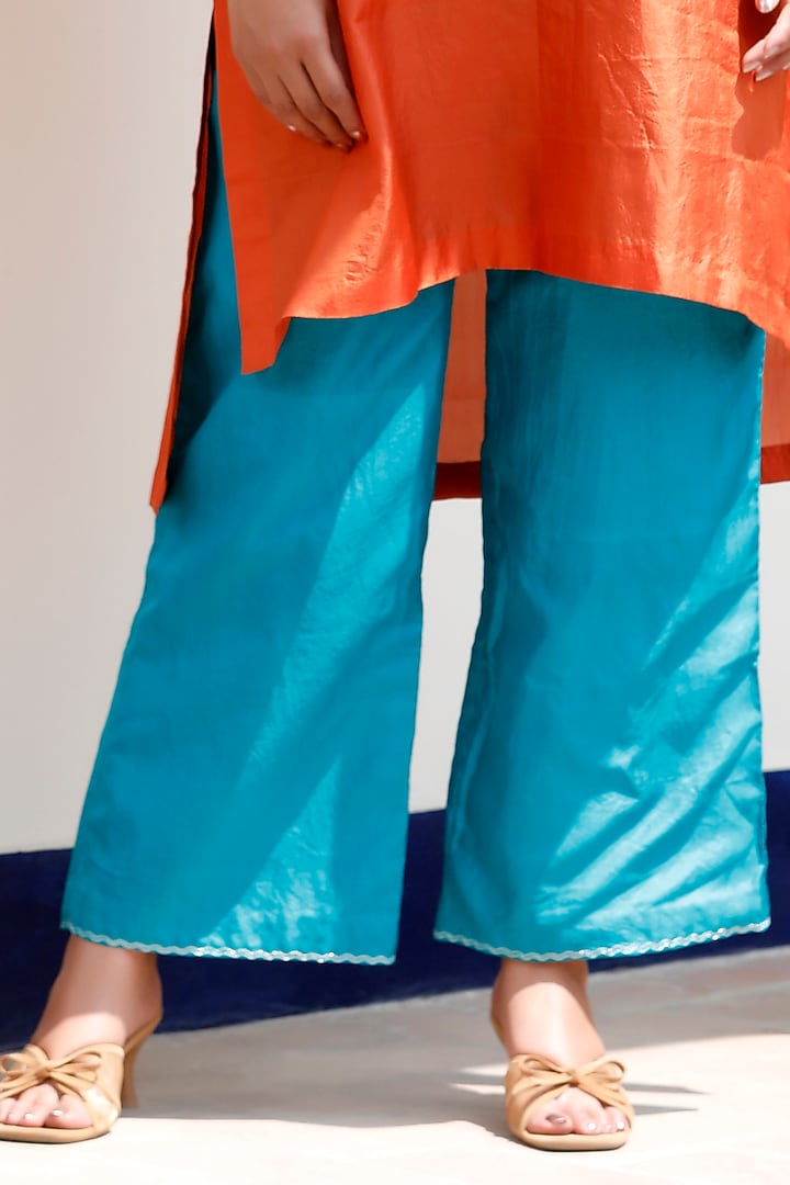 Orange Pure Silk Embroidered A-Line Kurta Set by EEDA at Pernia's Pop Up Shop