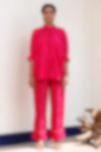 Pink Pure Silk Embroidered Short Kurta Set by EEDA at Pernia's Pop Up Shop