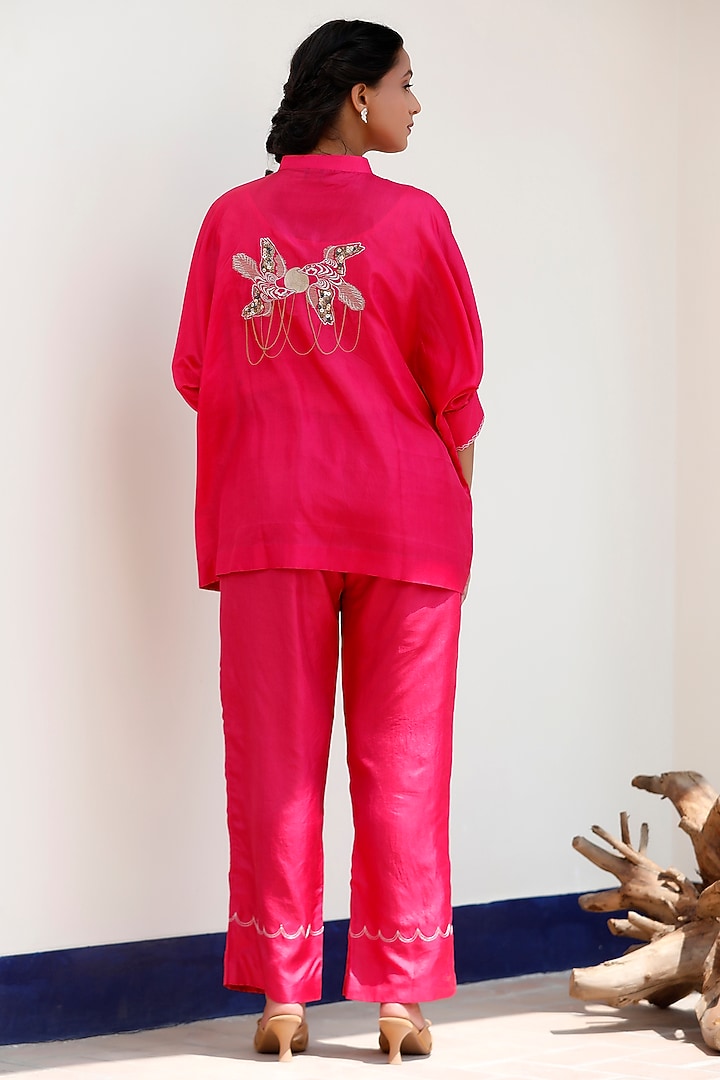Pink Pure Silk Embroidered Short Kurta Set by EEDA at Pernia's Pop Up Shop