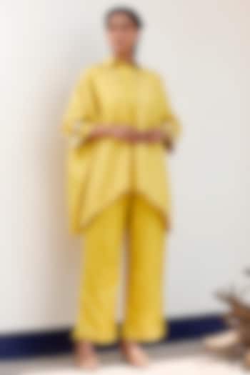 Yellow Pure Silk Embroidered Kurta Set by EEDA at Pernia's Pop Up Shop