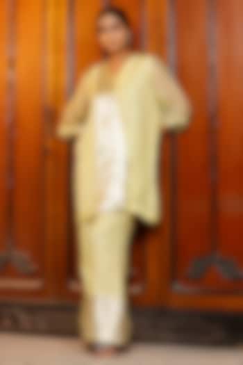 Yellow Silk Organza Patchwork Kurta Set by EEDA at Pernia's Pop Up Shop