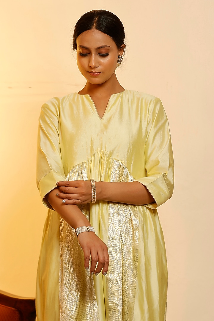 Yellow Chiniya Silk Vacation Dress by EEDA at Pernia's Pop Up Shop