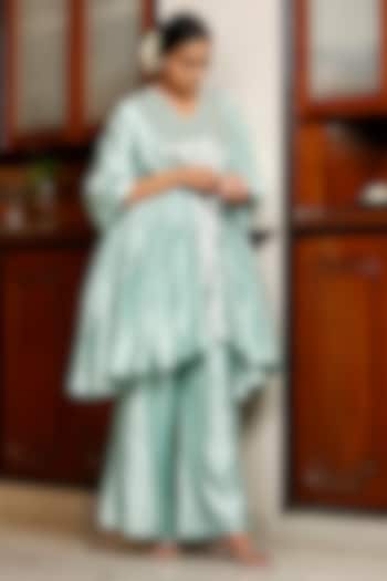 Blue Silk Organza Kurta Set by EEDA at Pernia's Pop Up Shop