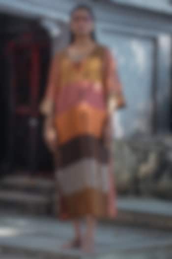 Multi-Colored Metallic Silk Tissue Striped A-Line Vacation Dress by EEDA at Pernia's Pop Up Shop