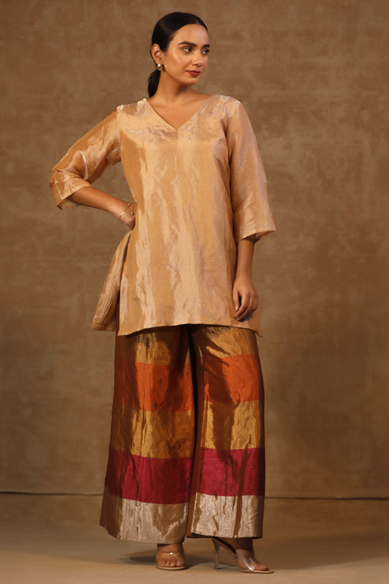 Multi-Colored Metallic Silk Tissue Pant Set by EEDA at Pernia's Pop Up Shop