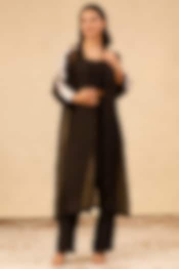 Black Tissue Silk Overlay Jacket Set by EEDA at Pernia's Pop Up Shop