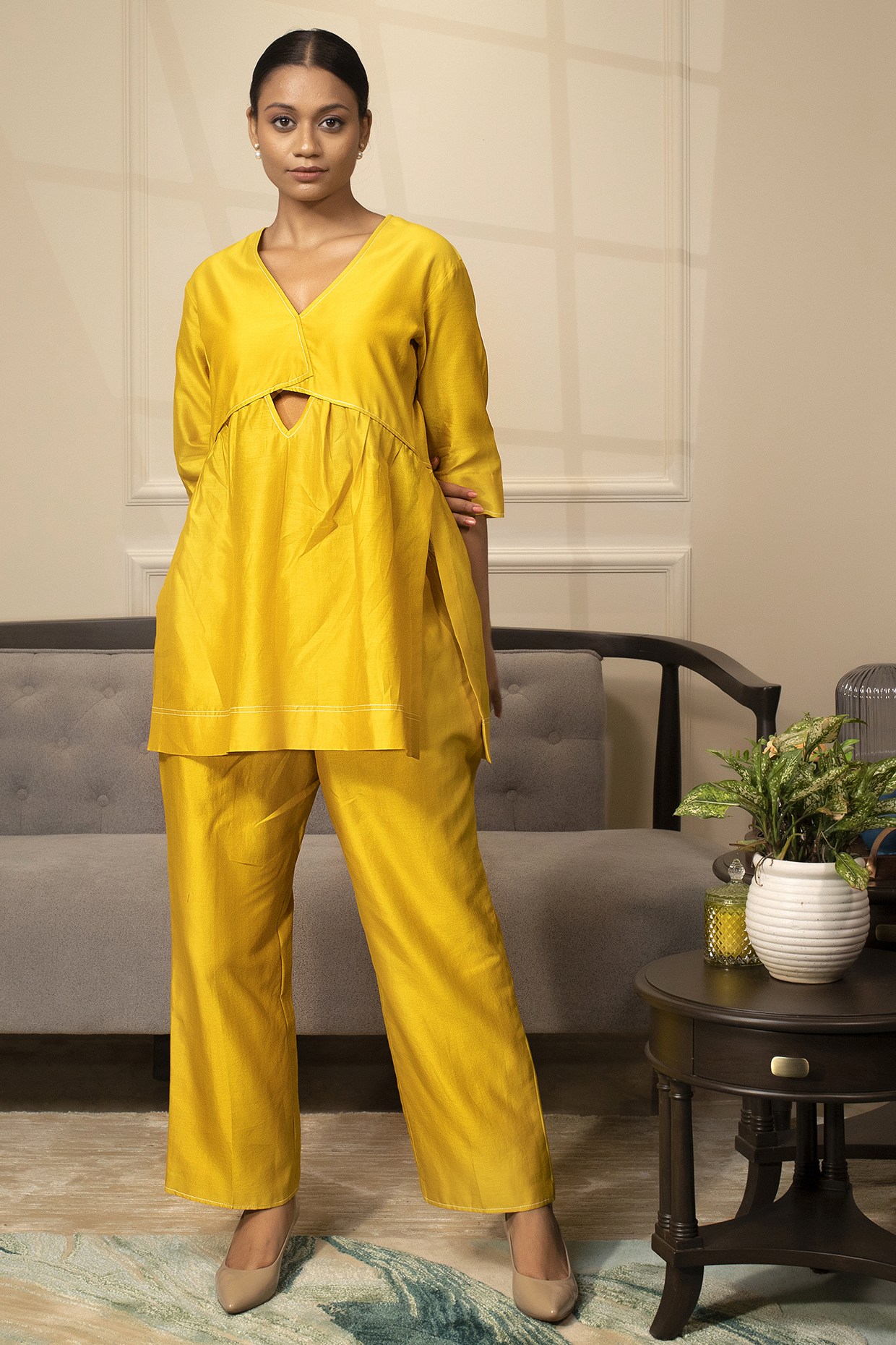 Yellow Chanderi Co-Ord Set by EEDA at Pernia's Pop Up Shop