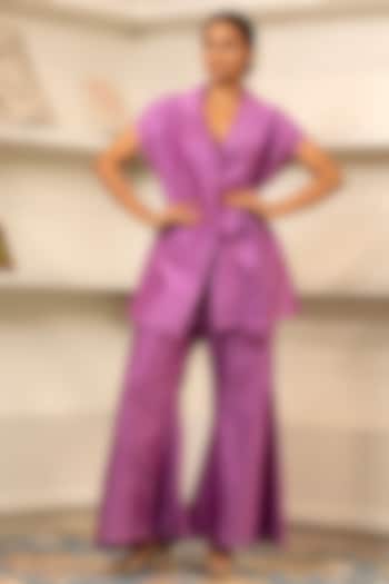 Purple Chanderi Jacket Set by EEDA at Pernia's Pop Up Shop