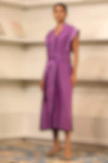 Purple Chanderi Collared Dress by EEDA at Pernia's Pop Up Shop