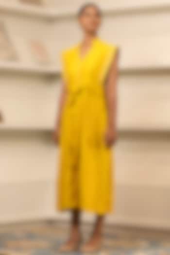 Yellow Chanderi Collared Summer Dress by EEDA at Pernia's Pop Up Shop