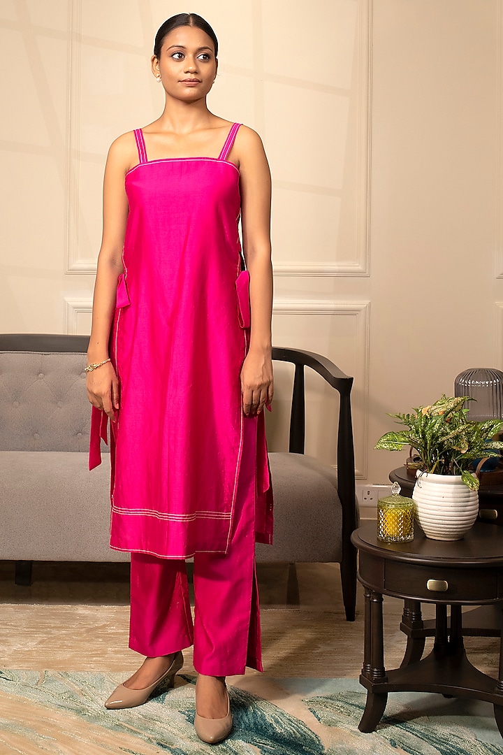 Pink Chanderi Kurta Set by EEDA at Pernia's Pop Up Shop