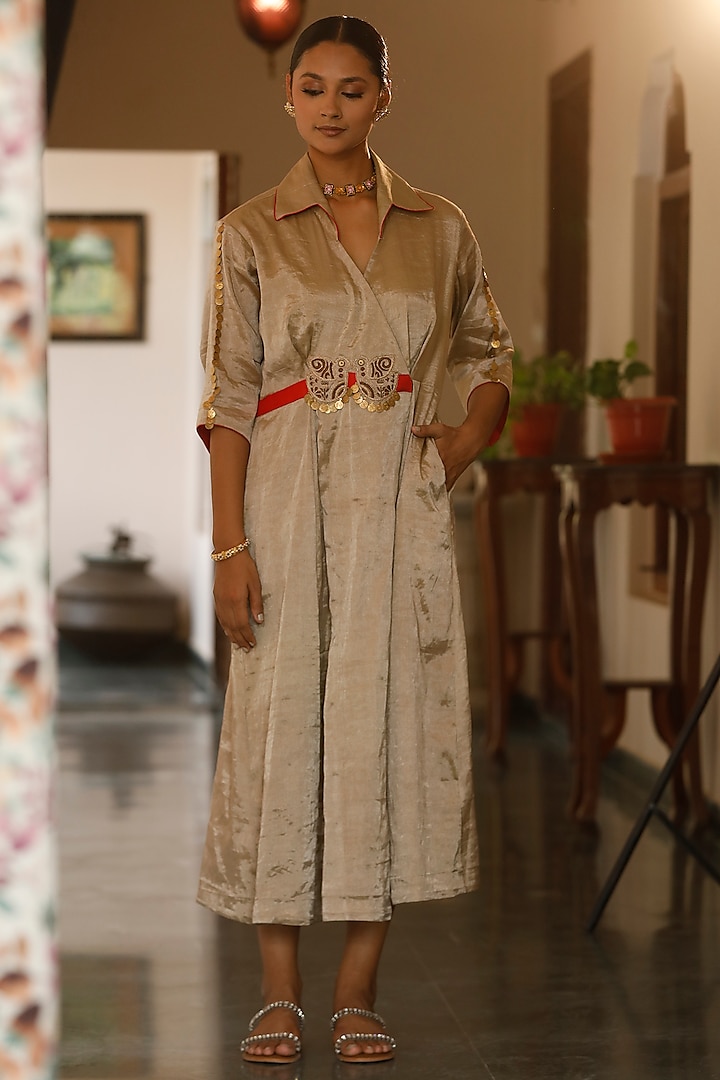 Silver Tissue Embellished A-Line Vacation Dress by EEDA at Pernia's Pop Up Shop