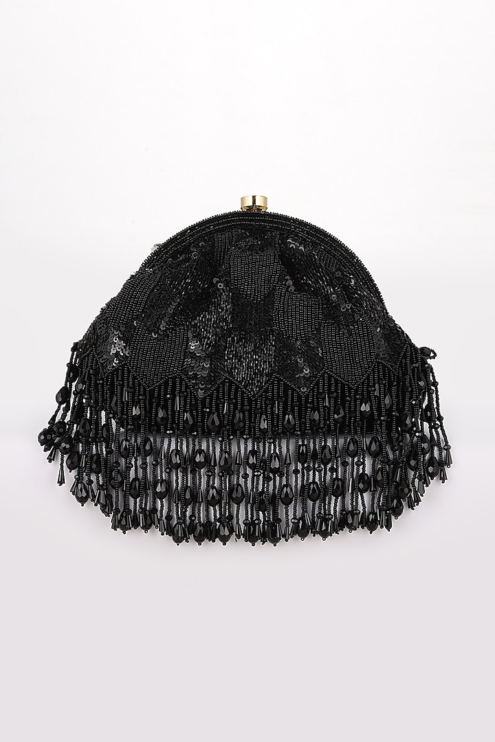 Black Sequins Hand Embroidered Clutch by EENA