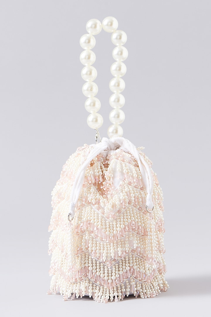 Pink Velvet Embroidered Bucket Bag by EENA