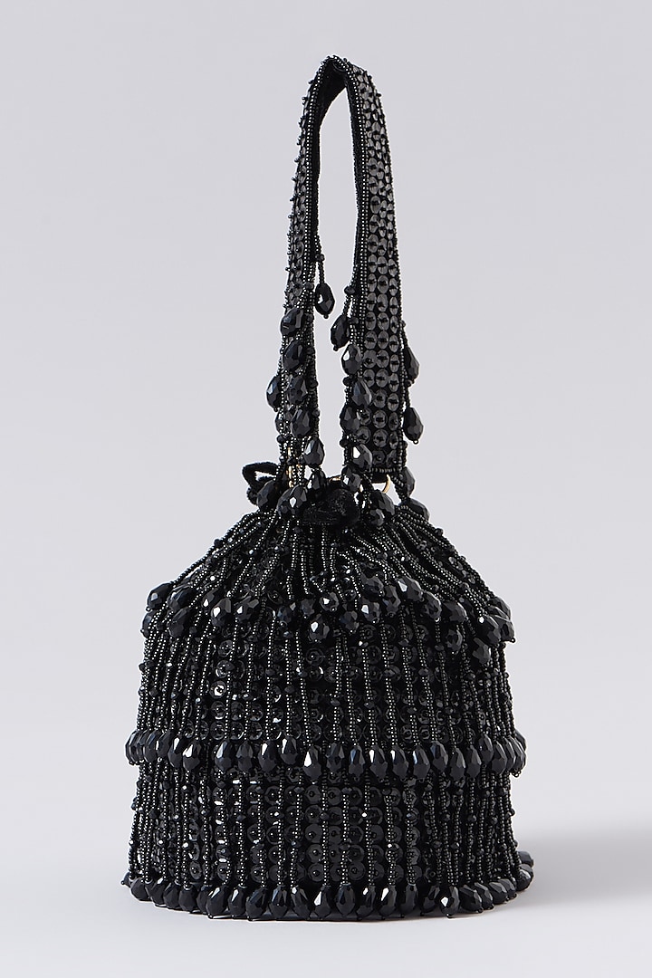 Black Velvet Hand Embroidered Bucket Bag by EENA