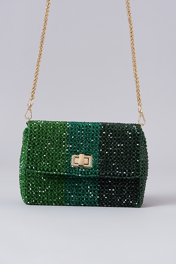 Green Suede Velvet Embroidered Clutch by EENA at Pernia's Pop Up