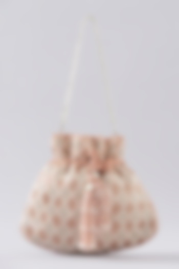 Pink Suede & Velvet Hand Embroidered Potli Bag by EENA