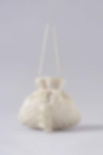 Silver Velvet & Suede Hand Embroidered Potli Bag by EENA at Pernia's Pop Up Shop