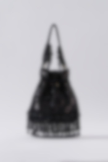 Black Velvet & Faux Suede Hand Embroidered Potli Bag by EENA at Pernia's Pop Up Shop