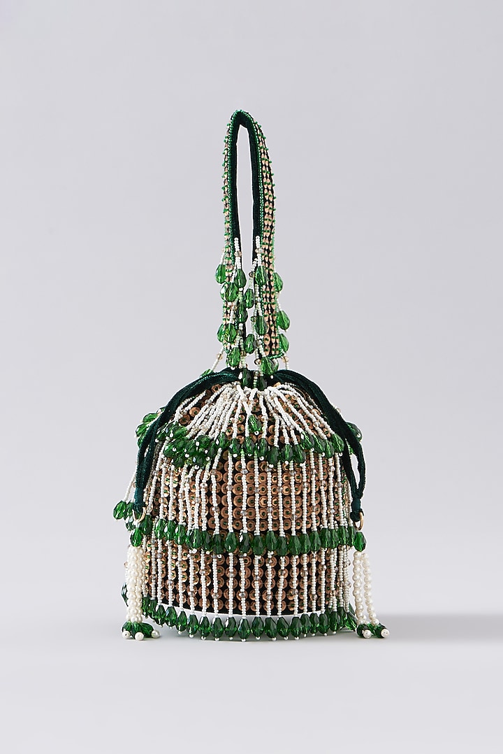 Green Velvet Hand Embroidered Potli Bag by EENA