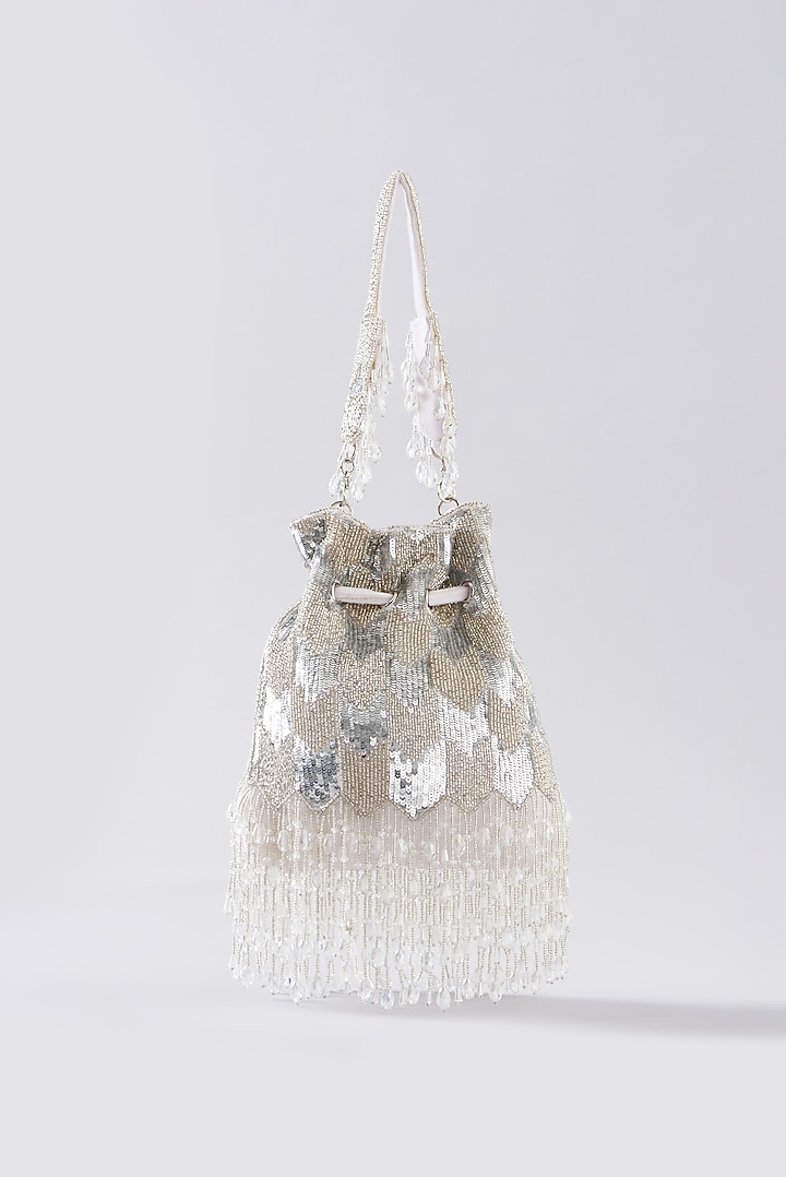 White Velvet Potli Bag by EENA