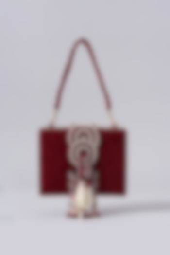 Red Faux Suede Hand Embroidered Clutch by EENA at Pernia's Pop Up Shop
