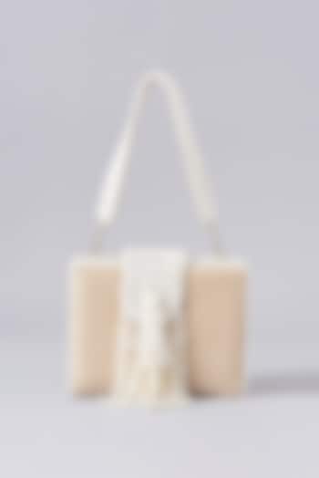 White Faux Suede Hand Embroidered Clutch by EENA